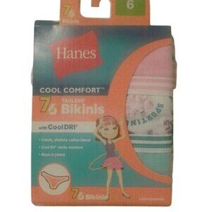 Hanes 6 Girls tagless Bikini underwear Panties 7 pair Cool Dri Comfort NEW